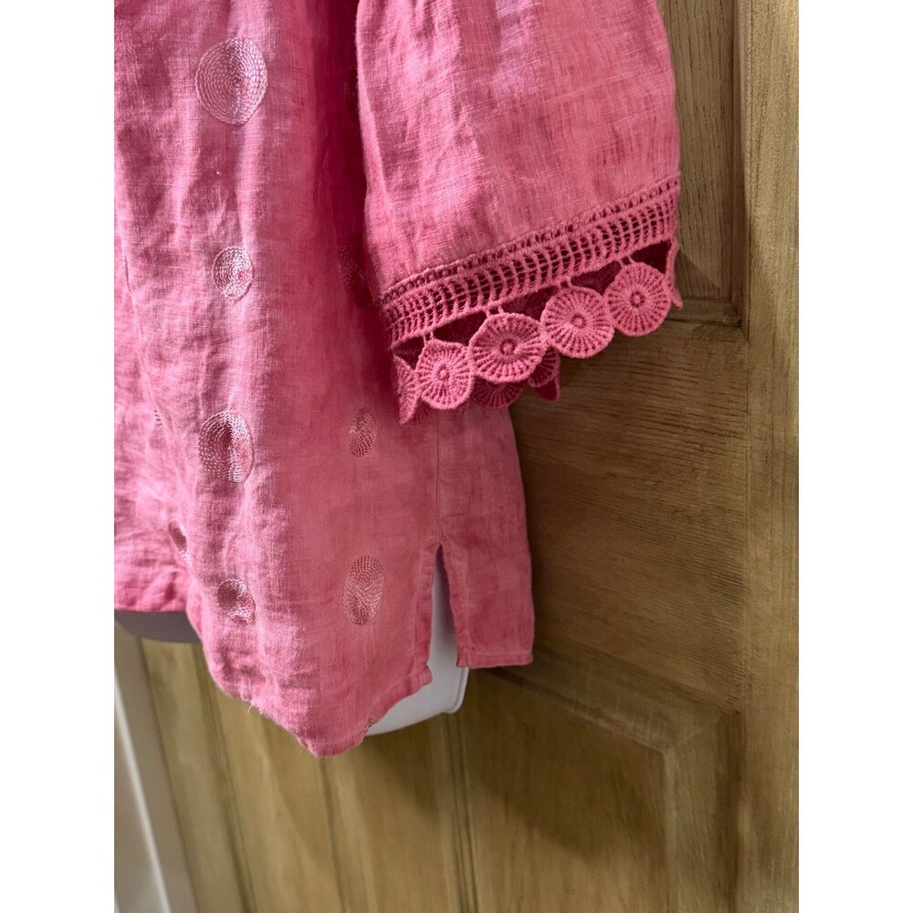Ali Miles Linen Pink Tunic Top Boho Embroidered Tassels Art To Wear Size Small - Picture 5 of 7